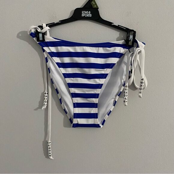 Love & Sports Women’s Striped Classic Coverage Side Tie Bikini Bottom - Picture 1 of 3